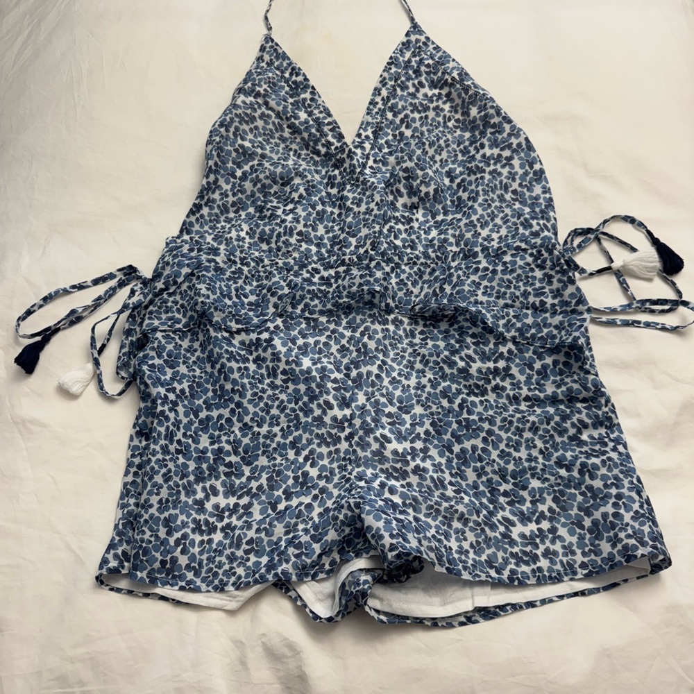 Blue and White Romper Swim Coverup